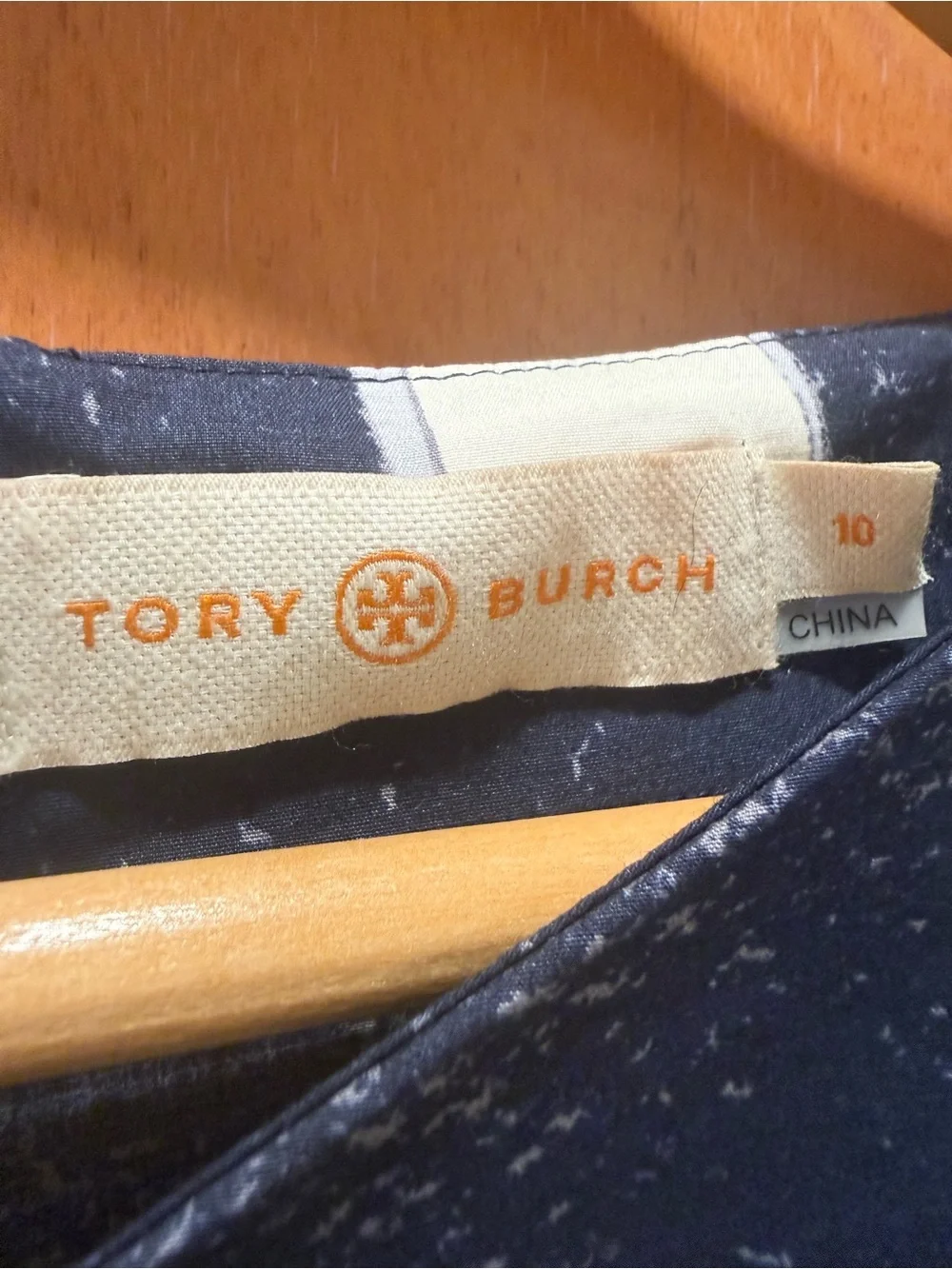 Tory Burch 10 Navy White Square Print Tie Waist Mini Dress Watercolor Geometric